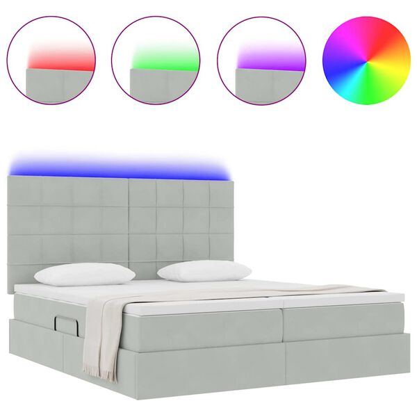 vidaXL Cama con tira de luces LED Gris Claro 180 x 200 cm Terciopelo