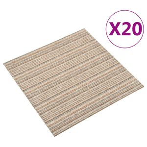 vidaXL Baldosas de suelo de moqueta 20 uds 5 m&sup2; 50x50 cm beige rayado