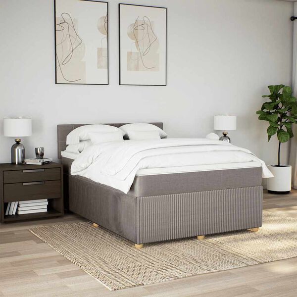 vidaXL Cama box spring con colch&oacute;n tela gris taupe 160x200 cm