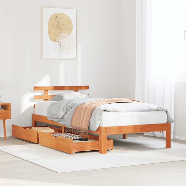vidaXL Estructura de cama con cajones madera de pino marr&oacute;n 75x190 cm