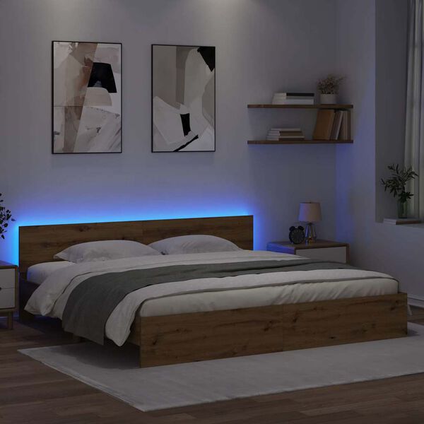 vidaXL Estructura de cama con cabecera Roble artesanal 200 x 200 cm