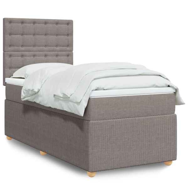 vidaXL Cama box spring con colch&oacute;n tela gris taupe 90x190 cm