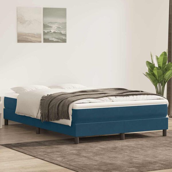 vidaXL Cama box spring sin colch&oacute;n azul oscuro terciopelo 160x220 cm