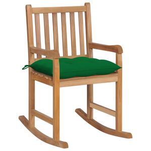 vidaXL Silla mecedora de madera maciza de teca con coj&iacute;n verde