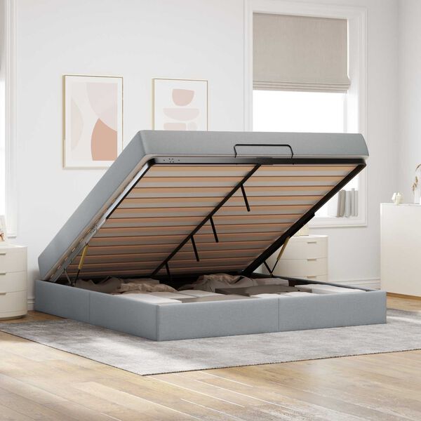 vidaXL Estructura de cama con colch&oacute;n 2 pcs Gris claro tela