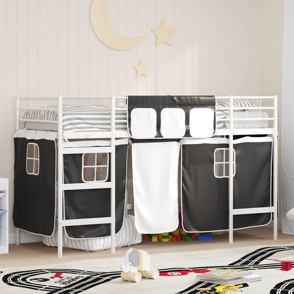 vidaXL Estructura de Cama Alta para Ni&ntilde;os con Cortinas y Negro
