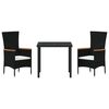 vidaXL Conjunto de Comedor de Jard&iacute;n con coj&iacute;n 3 pcs Negro