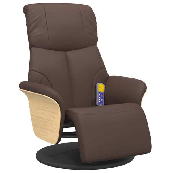 vidaXL Sill&oacute;n reclinable masaje con reposapi&eacute;s cuero sint&eacute;tico marr&oacute;n