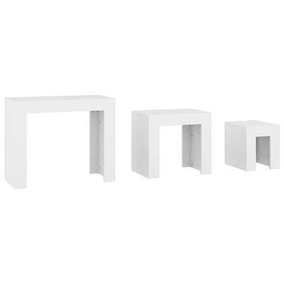 vidaXL Mesas de centro apilables 3 piezas madera contrachapada blanco