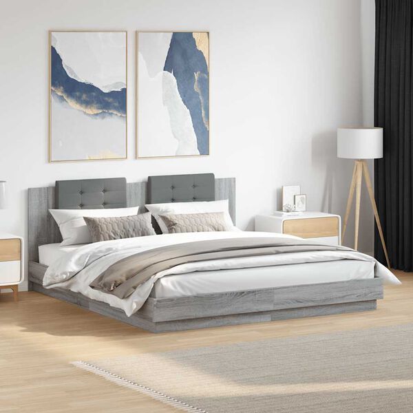vidaXL Cama con cabecero madera de ingenier&iacute;a gris Sonoma 180x200 cm