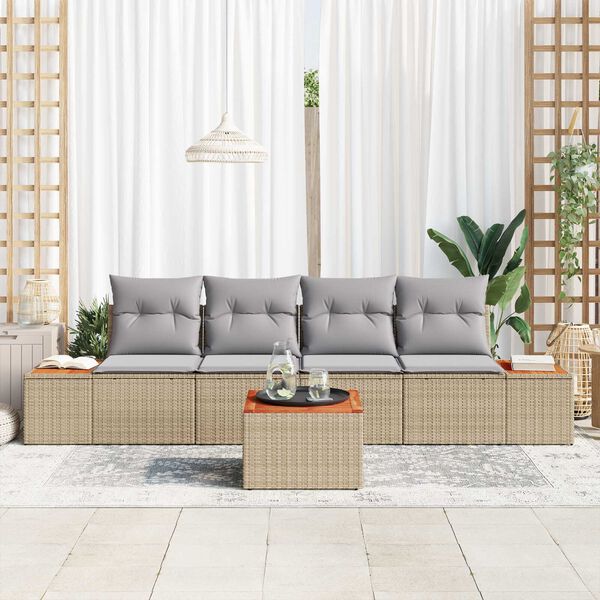 vidaXL Conjunto de sof&aacute; de jard&iacute;n con coj&iacute;n 5 pcs Beige Polirat&aacute;n