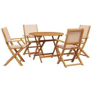 vidaXL Set de comedor de jard&iacute;n 5 pzas tela madera maciza beige