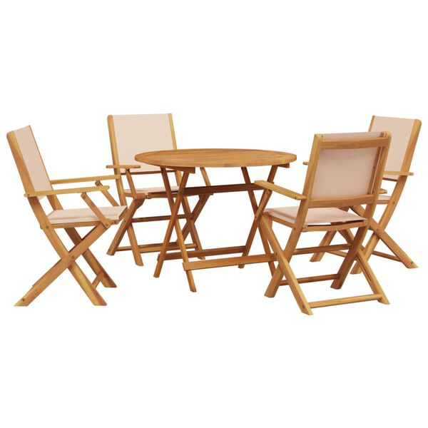 vidaXL Set de comedor de jard&iacute;n 5 pzas tela madera maciza beige