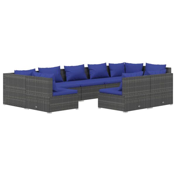 vidaXL Set de muebles de jard&iacute;n 9 pzas y cojines rat&aacute;n sint&eacute;tico gris