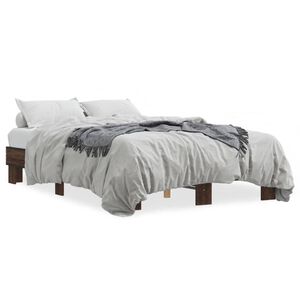 vidaXL Estructura cama madera ingenier&iacute;a metal marr&oacute;n roble 120x200 cm