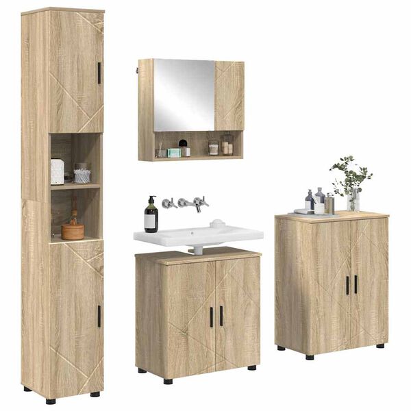 vidaXL Juego de muebles de ba&ntilde;o Montaje en la pared 4 pcs Roble Sonoma