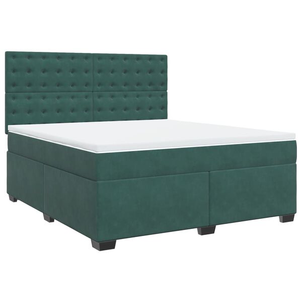 vidaXL Cama box spring con colch&oacute;n terciopelo verde oscuro 180x200 cm