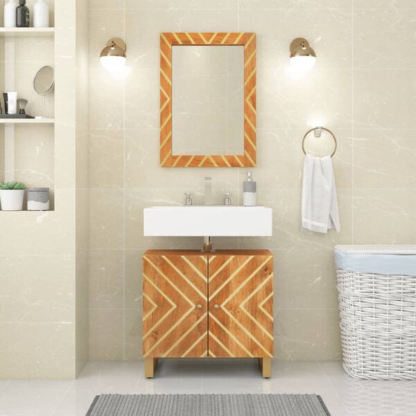 vidaXL Mueble para lavabo de ba&ntilde;o madera maciza mango marr&oacute;n y negro