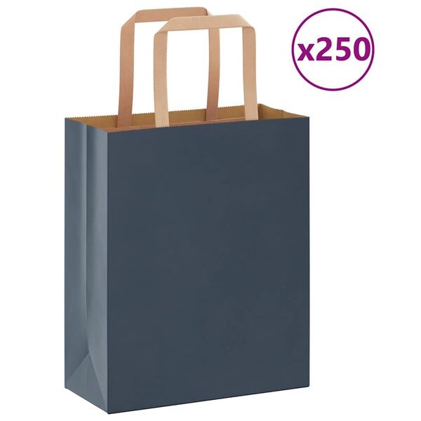 vidaXL Bolsas de papel con asas 250 uds azul 18x8x22 cm