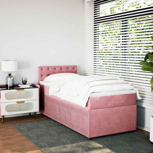 vidaXL Cama box spring con colch&oacute;n terciopelo rosa 100x200 cm