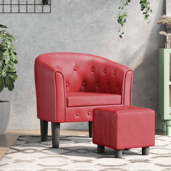 vidaXL Sillón diseño de cubo con reposapiés cuero sintético rojo tinto