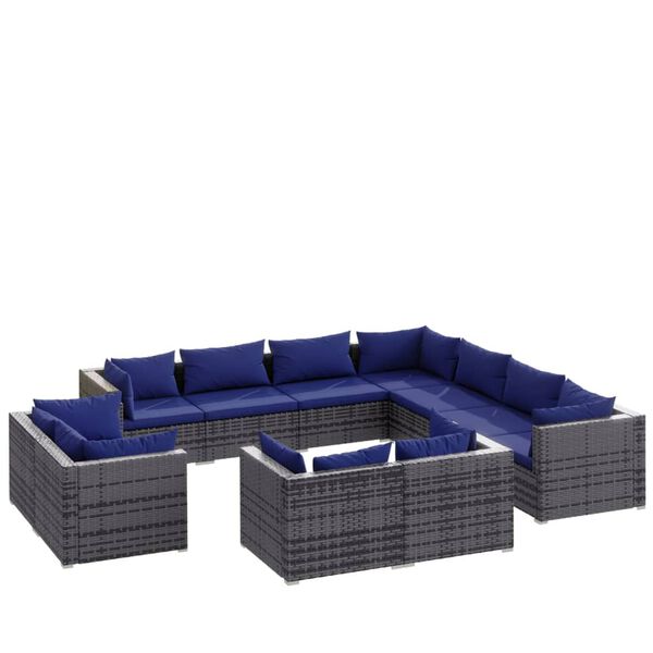 vidaXL Set de muebles de jardín 11 pzas y cojines ratán sintético gris