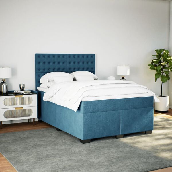 vidaXL Cama box spring con colchón terciopelo azul 140x190 cm