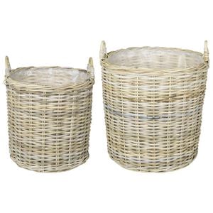 vidaXL Cesta de Maceta GENDT 2 uds. Gris natural Rat&aacute;n Kubu