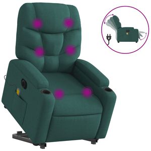 vidaXL Sill&oacute;n masaje el&eacute;ctrico reclinable elevable tela verde oscuro