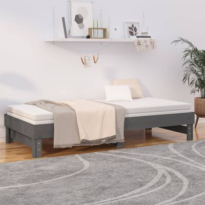 vidaXL Sofá cama extraíble madera maciza de pino gris 2x(100x200) cm