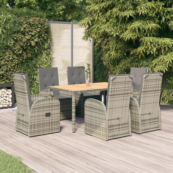 vidaXL Set comedor jardín 7 pzas y cojines ratán sintético gris