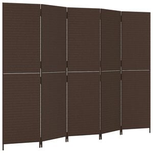 vidaXL Biombo de 5 paneles rat&aacute;n sint&eacute;tico marr&oacute;n