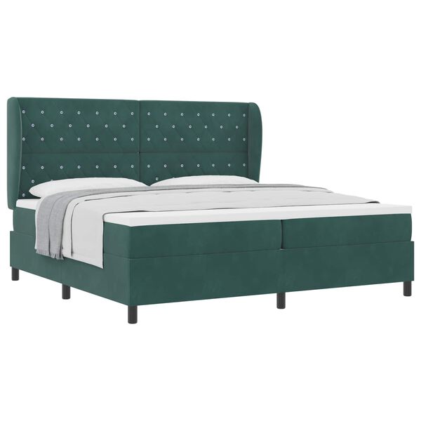 vidaXL Cama tipo Box Spring Verde oscuro 200 x 200 cm Poli&eacute;ster