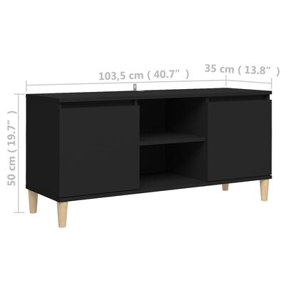 vidaXL Mueble de TV con patas madera maciza negro 103,5x35x50 cm