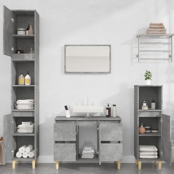 vidaXL Set muebles de ba&ntilde;o 2 piezas madera contrachapada gris hormig&oacute;n