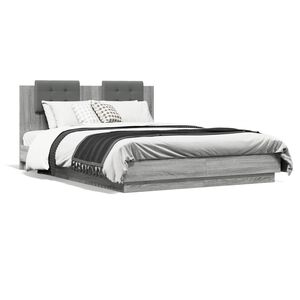 vidaXL Cama con cabecero madera de ingenier&iacute;a gris Sonoma 140x200 cm