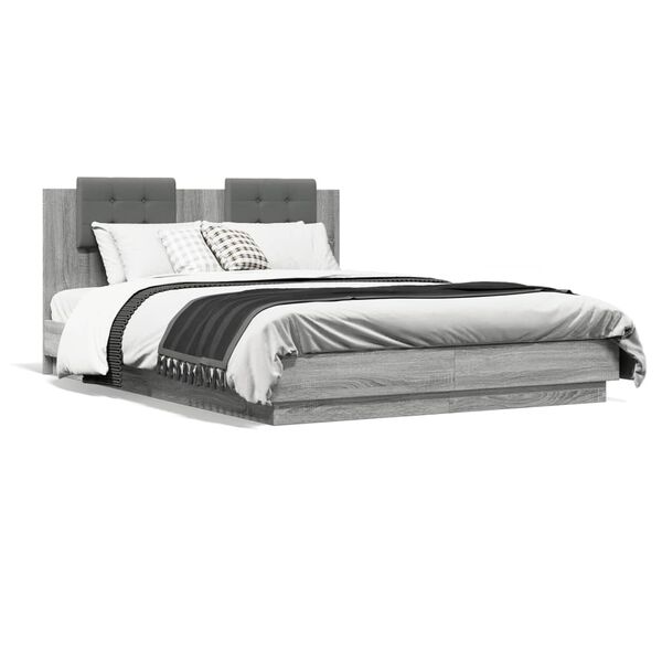 vidaXL Cama con cabecero madera de ingenier&iacute;a gris Sonoma 140x200 cm