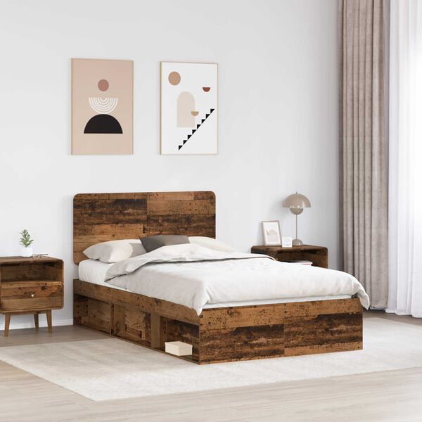 vidaXL Estructura de cama con cabecera Madera vieja 120 x 200 cm