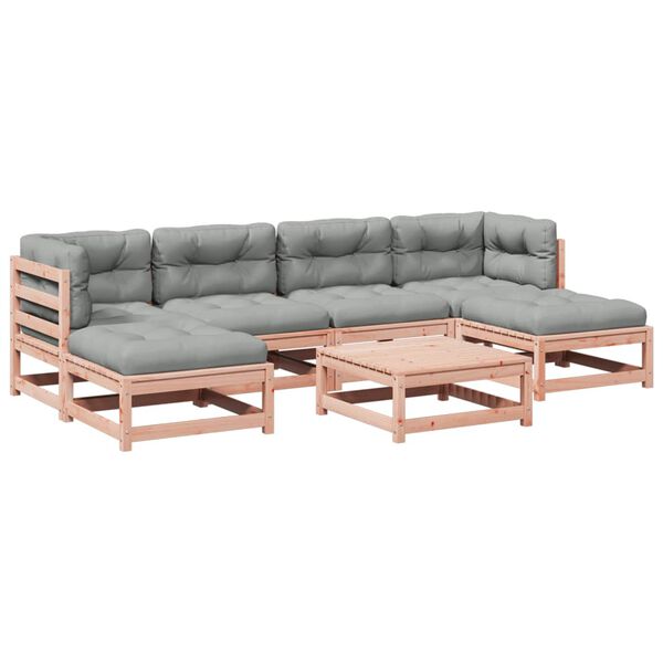 vidaXL Set de sof&aacute;s jard&iacute;n 7 pzas con cojines madera abeto Douglas