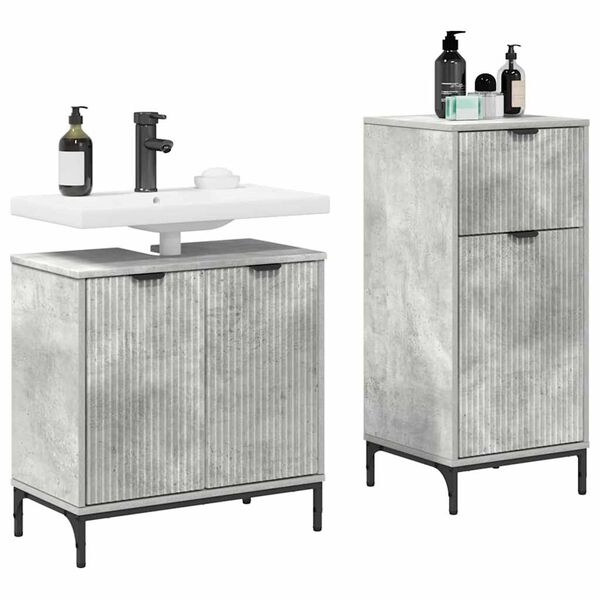 vidaXL Juego de muebles de ba&ntilde;o con caj&oacute;n 2 pcs Gris Concreto