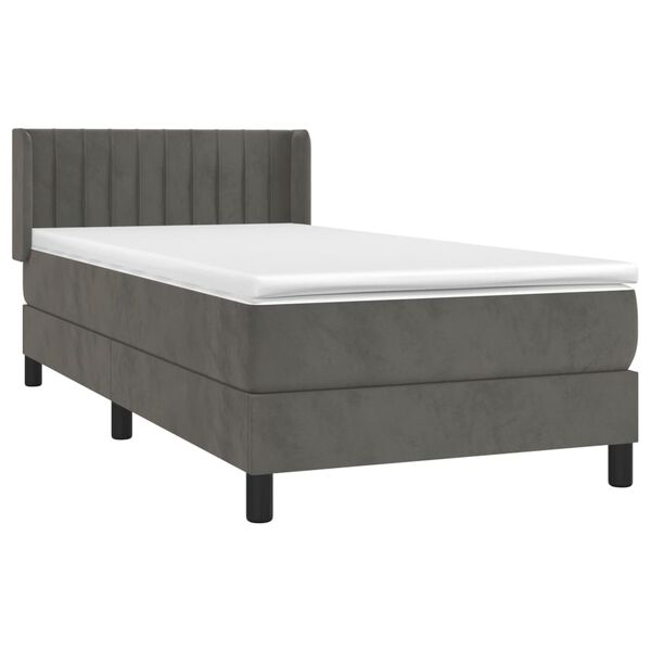 vidaXL Cama box spring con colch&oacute;n terciopelo gris oscuro 90x200 cm