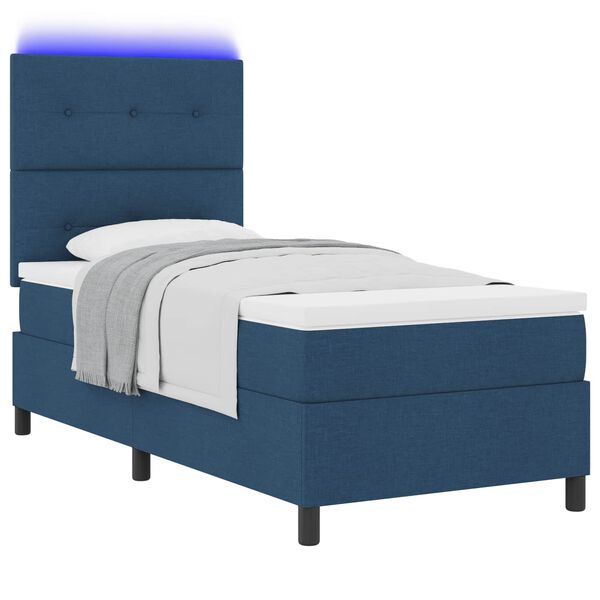 vidaXL Cama tipo Box Spring con colch&oacute;n con LED Azul 80 x 200 cm tela