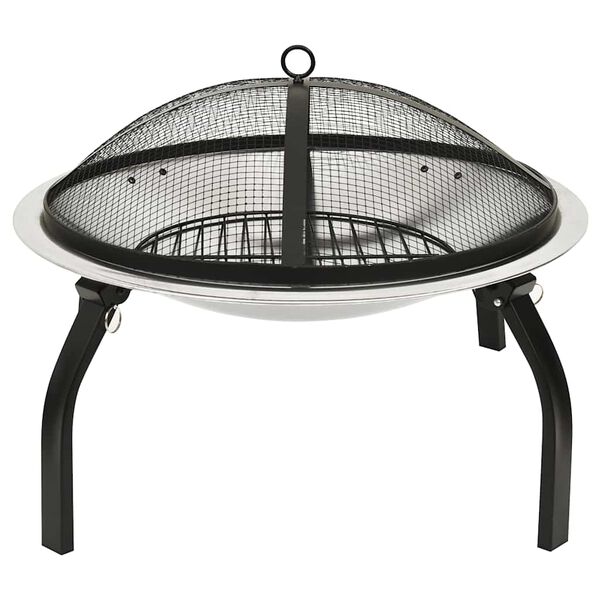 vidaXL Brasero y barbacoa 2 en 1 atizador acero inoxidable 56x56x49 cm