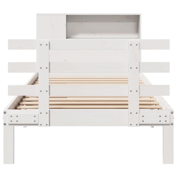 vidaXL Cama con estantería sin colchón madera maciza blanca 100x200 cm