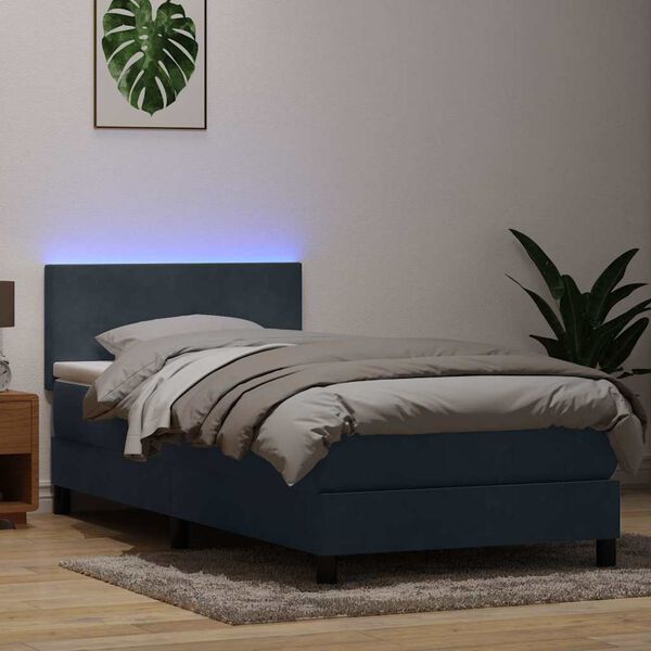 vidaXL Cama box spring con colch&oacute;n y LED terciopelo gris oscuro 100x210 cm
