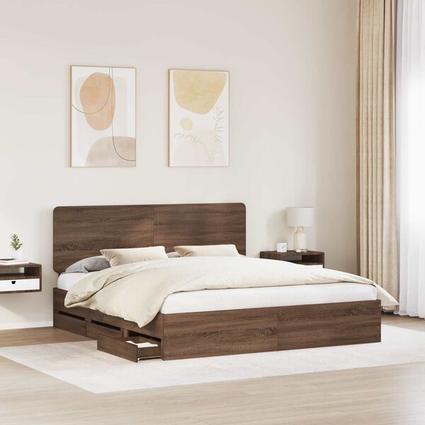 vidaXL Estructura de cama Roble Marr&oacute;n 200 x 200 cm Madera Ingenieril