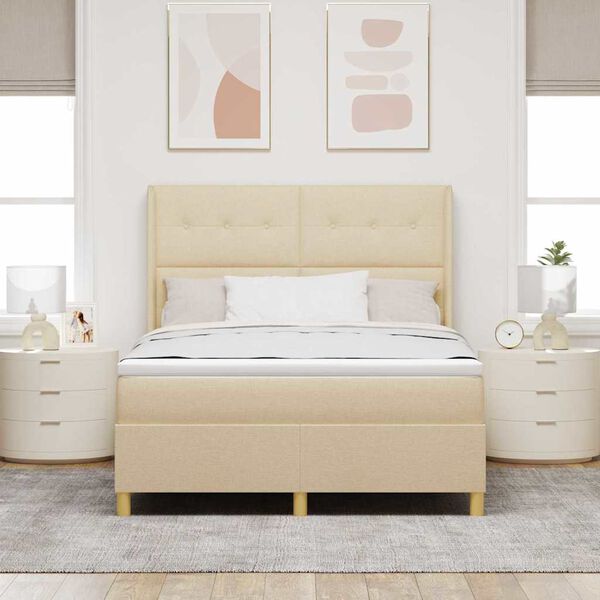 vidaXL Cama tipo Box Spring con colch&oacute;n Crema 140 x 190 cm tela