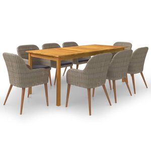 vidaXL Juego de comedor para jard&iacute;n de 9 piezas marr&oacute;n