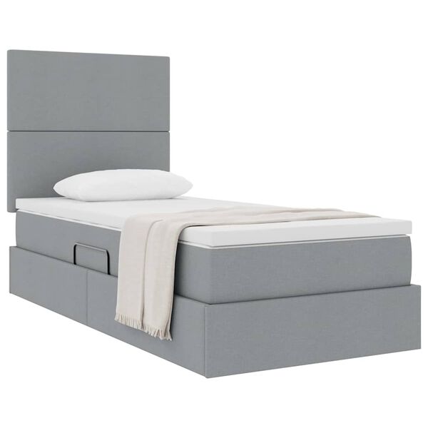vidaXL Cama con almacenamiento y colch&oacute;n Gris Claro 90 x 190 cm
