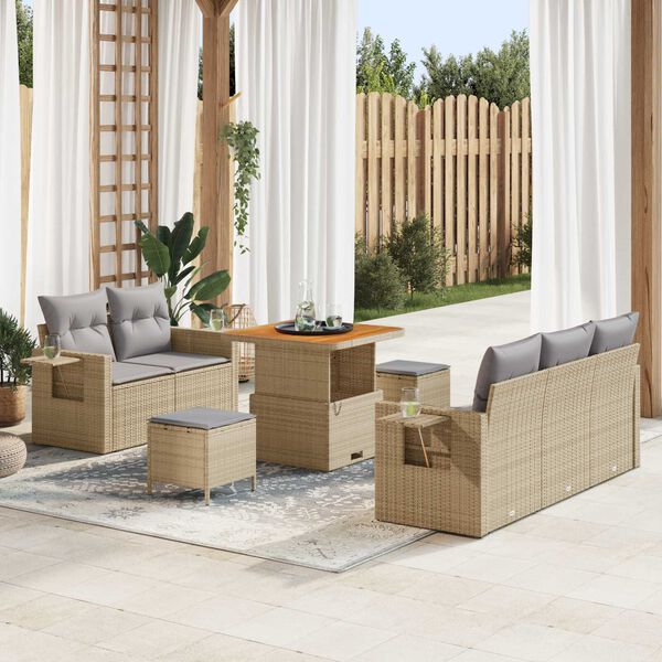 vidaXL Conjunto de sof&aacute;s de jard&iacute;n con coj&iacute;n 10 pcs Beige y Gris Claro